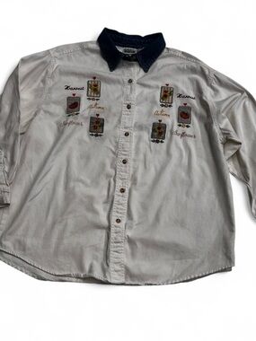 Vintage 90s Basic Editions Harvest Embroidered Shirt 1X Cottagecore Fall